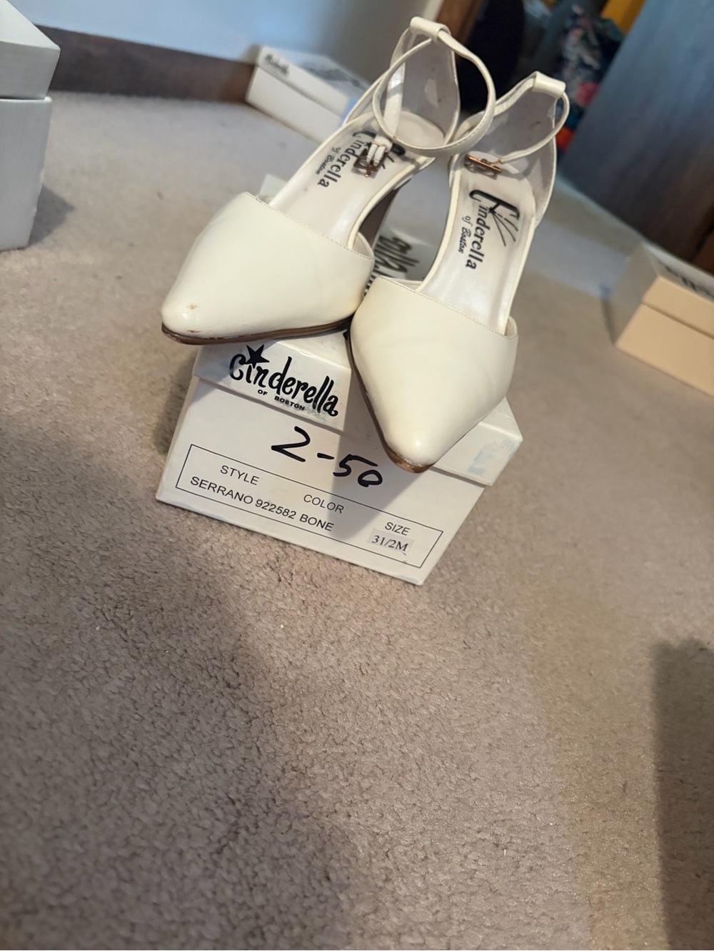 Cinderella Bone Pointed-Toe Ankle-Strap Heels in Ivory